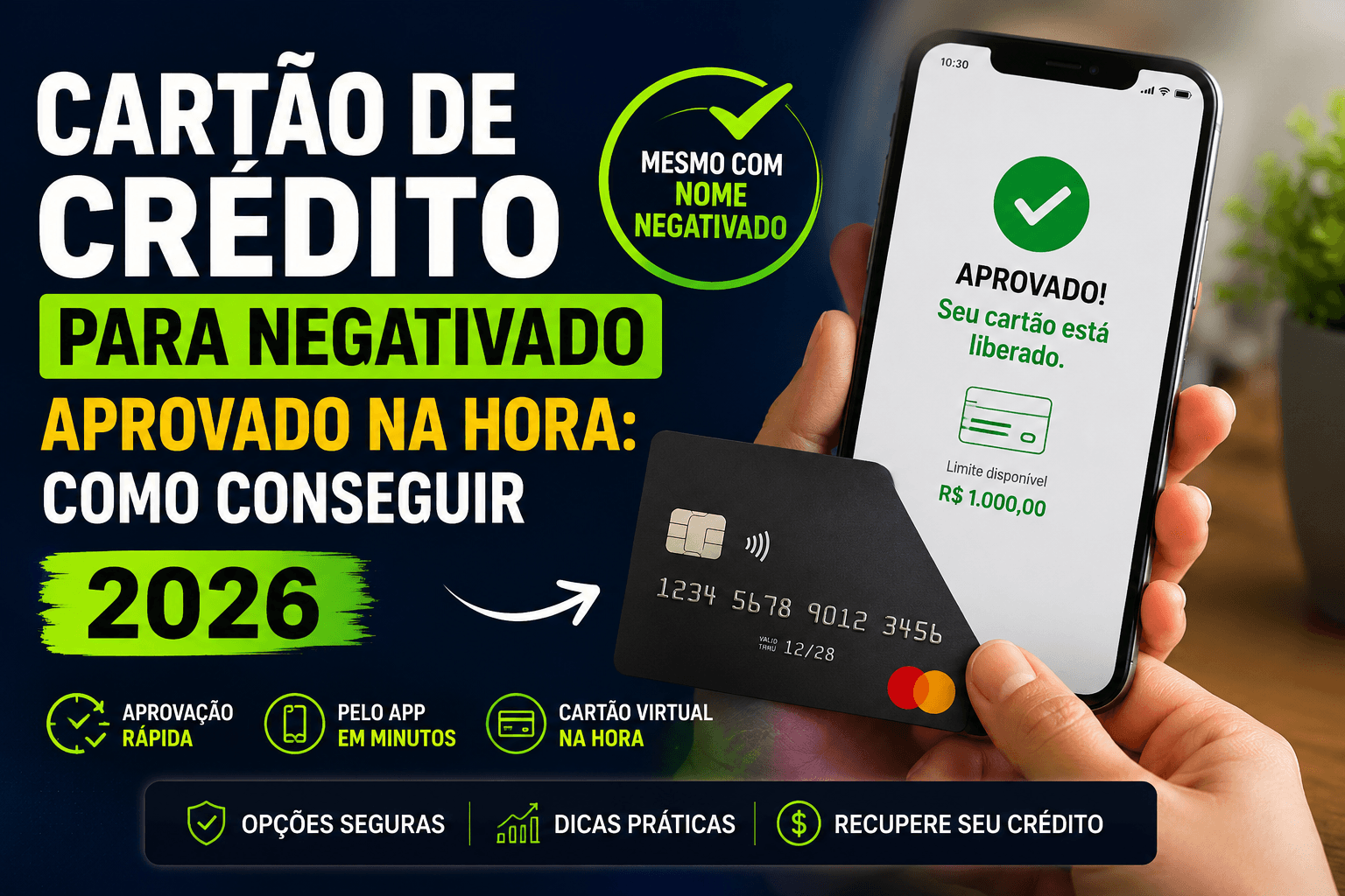 Cartão de crédito para negativado aprovado na hora: como conseguir em 2026