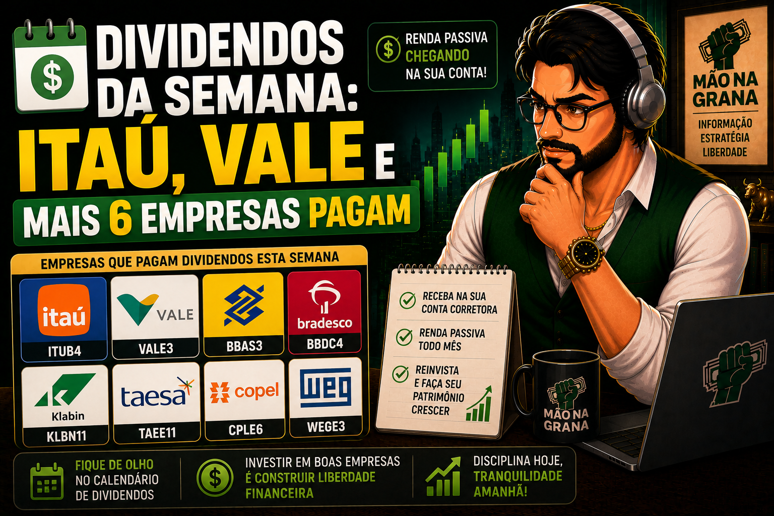Dividendos da Semana: Itaú, Vale e Mais 6 Empresas Pagam Entre 31/08 e 04/09