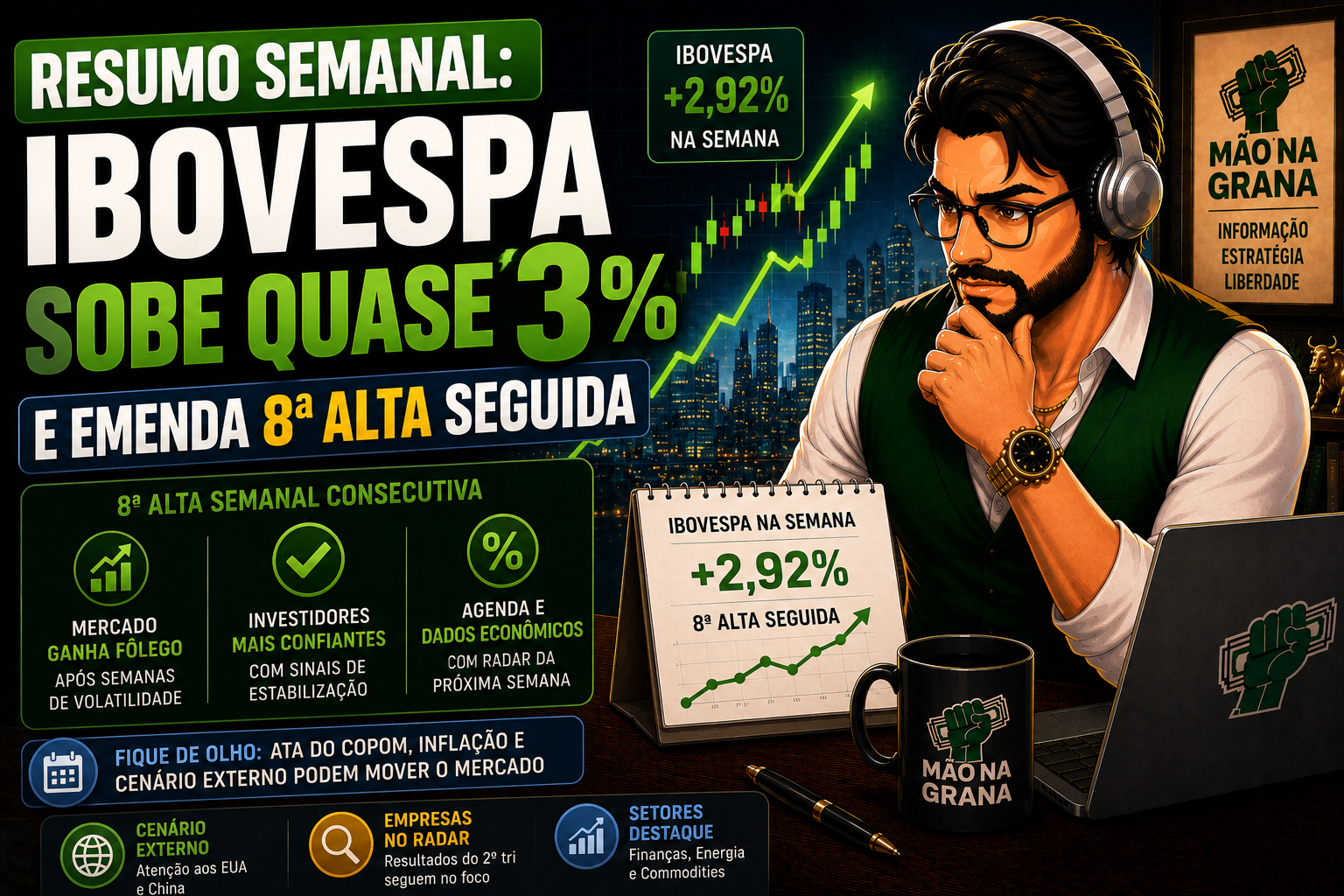 Resumo Semanal: Ibovespa Sobe Quase 3% e Emenda 8ª Alta Seguida