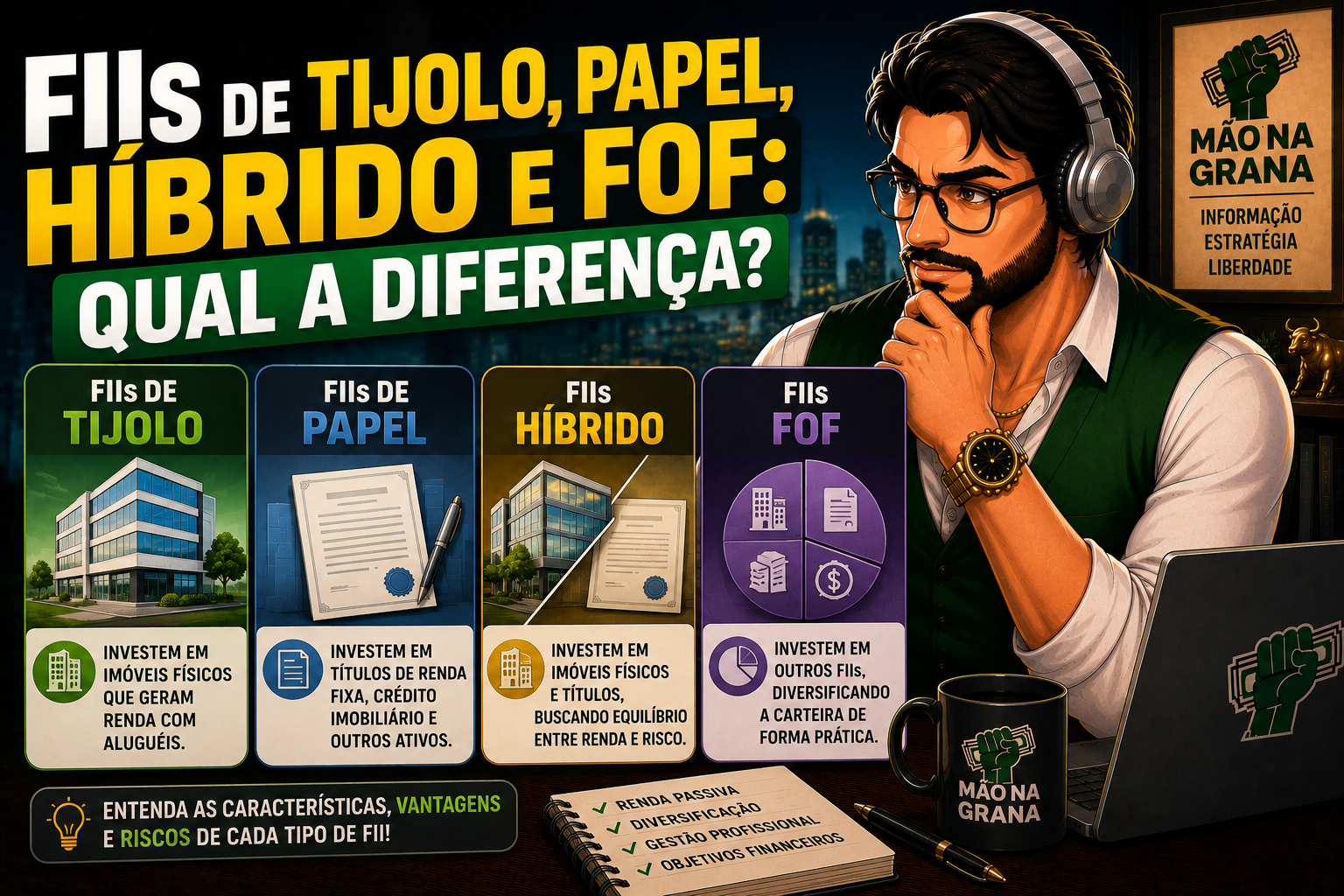 FIIs de Tijolo, Papel, Híbrido e FoF: Qual a Diferença?