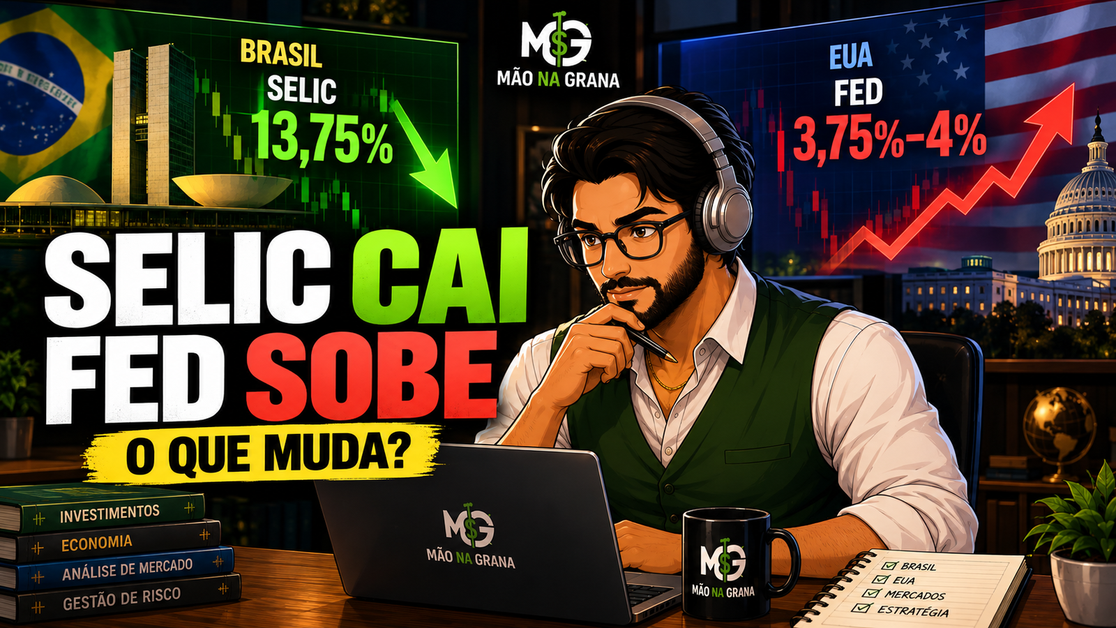 Selic cai para 13,75% enquanto Fed sobe juros: o que muda para dólar e investimentos?