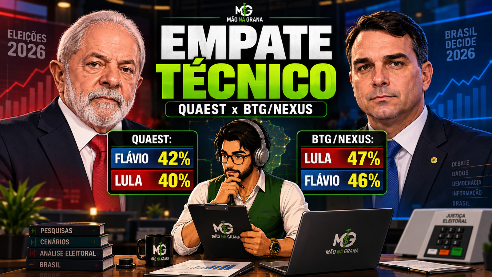 Quaest e BTG/Nexus mostram empate técnico entre Lula e Flávio