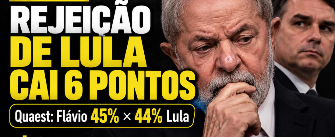Quaest: Flávio tem 45% e Lula 44%; rejeição do petista cai 6 pontos